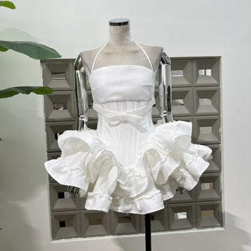 Xajzpa Fashion Solid Color Folds Dress Women's Strapless Fishbone Waist Retraction Dresses 2025 Summer New Tide